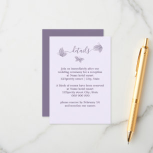 Romantic elegant mauve butterflies wedding enclosure card