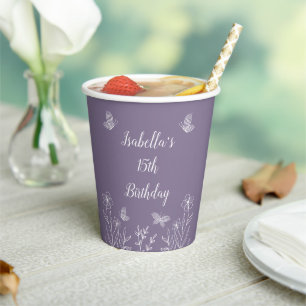 Romantic elegant mauve floral paper cups