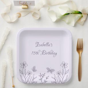 Romantic elegant mauve floral  paper plate