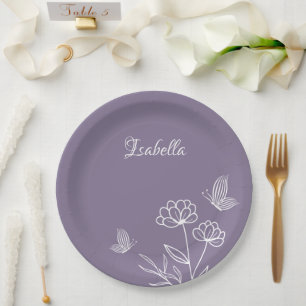 Romantic elegant mauve floral  paper plate