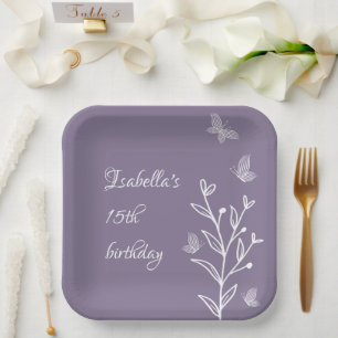 Romantic elegant mauve floral  paper plate