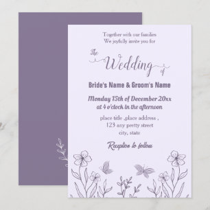 Romantic elegant mauve floral wedding invitation