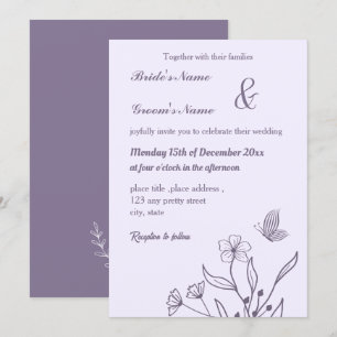 Romantic elegant mauve floral wedding invitation