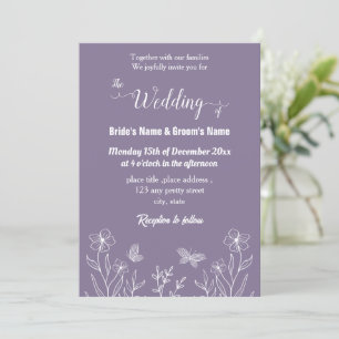 Romantic elegant mauve floral wedding invitation