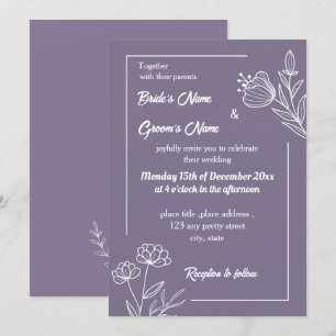 Romantic elegant mauve floral wedding invitation