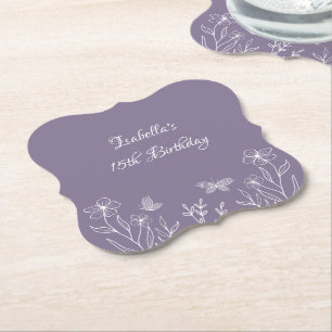 Romantic elegant mauve floral wedding paper coaster