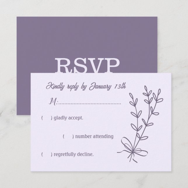 Romantic elegant mauve floral wedding RSVP card (Front/Back)