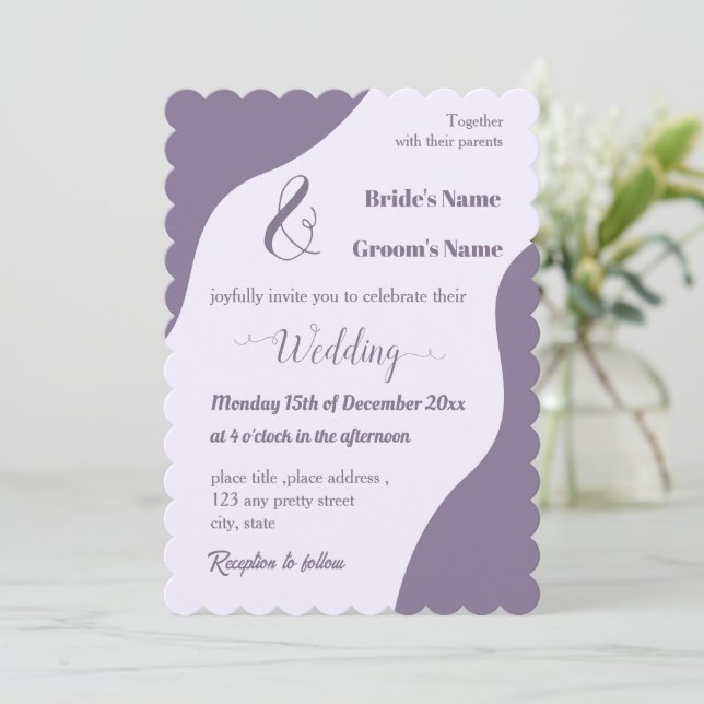 Romantic elegant mauve wedding invitation (Standing Front)