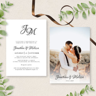 Romantic Elegant Monogram Script Photo Wedding Invitation