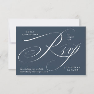 Romantic Elegant Navy Blue and White Calligraphy RSVP Card