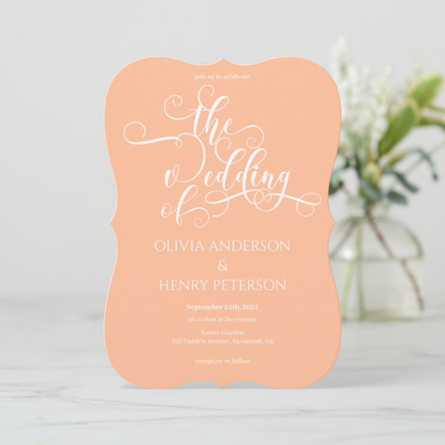 Romantic Elegant Peach QR Code Wedding  (Standing Front)