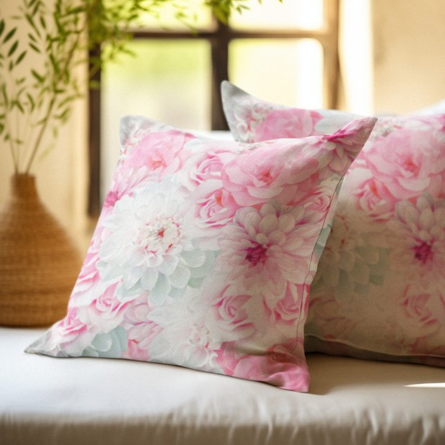 Romantic Elegant Pink Floral Painted Cushion (Creator Uploaded)
