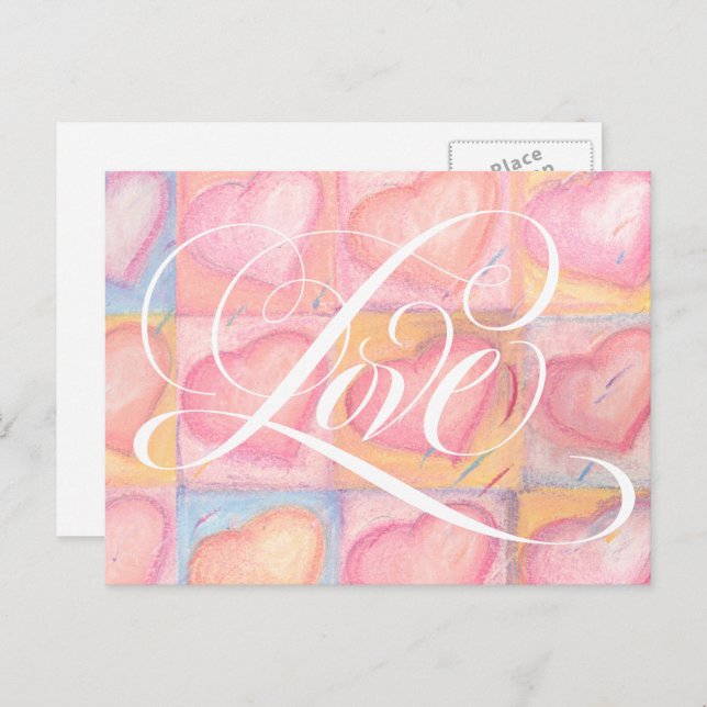 Romantic Elegant Pink Pastel Love Heart Lettering Postcard (Front/Back)