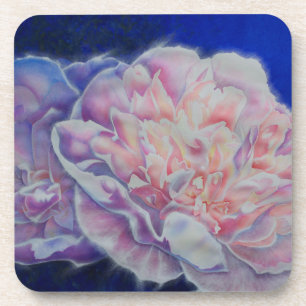 Romantic elegant pink white blue pastel watercolor coaster