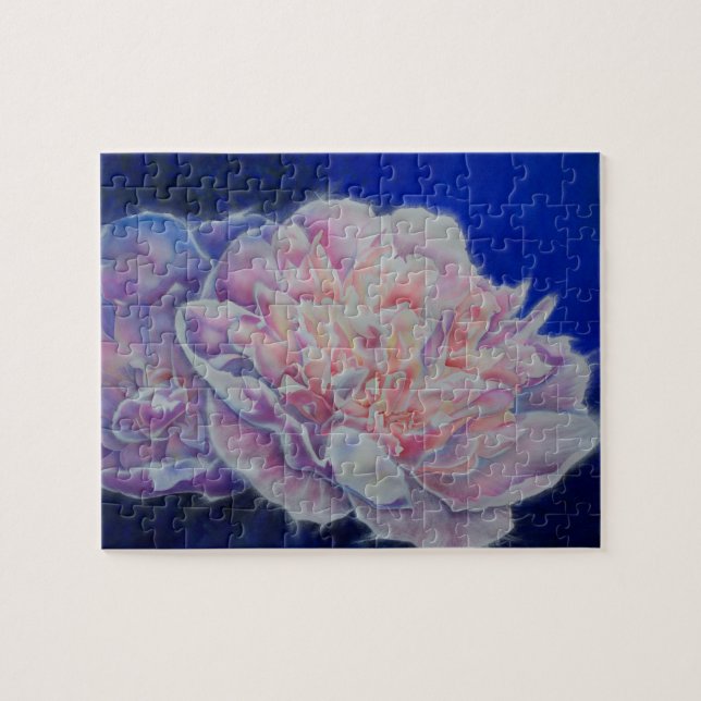 Romantic elegant pink white blue pastel watercolor jigsaw puzzle (Horizontal)
