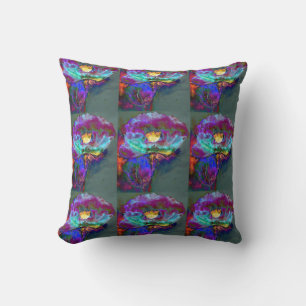 Romantic elegant purple teal flower painting cushion