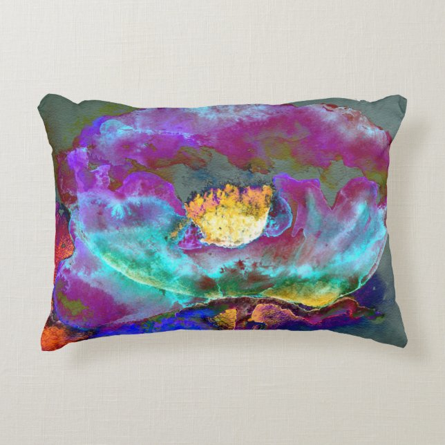 Romantic elegant purple teal flower painting decorative cushion (Front)