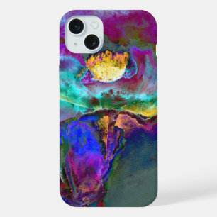 Romantic elegant purple teal flower painting iPhone 15 plus case
