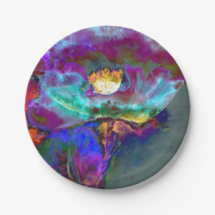Romantic elegant purple teal flower painting paper plate