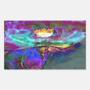 Romantic elegant purple teal flower painting rectangular sticker