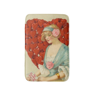 Romantic Elegant Retro Valentine, John Winsch 1910 Bath Mat