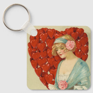 Romantic Elegant Retro Valentine, John Winsch 1910 Key Ring