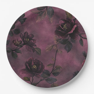 Romantic Elegant roses & Dark Vintage floral Paper Plate