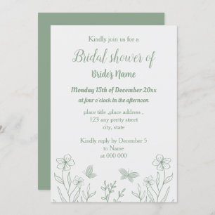 Romantic elegant sage green floral bridal shower invitation
