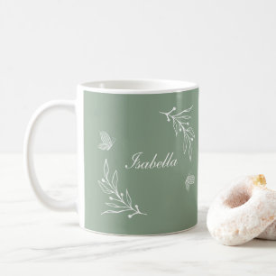 Romantic elegant sage green floral coffee mug