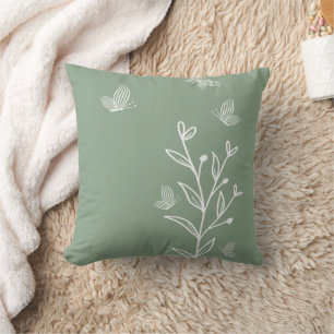 Romantic elegant sage green floral  cushion