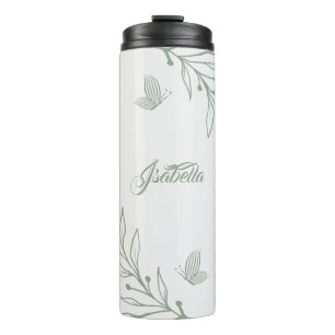 Romantic elegant sage green floral thermal tumbler