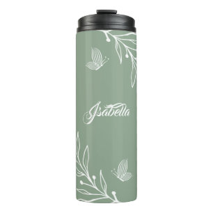 Romantic elegant sage green floral  thermal tumbler
