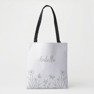 Romantic elegant sage green floral tote bag