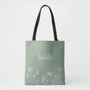 Romantic elegant sage green floral  tote bag