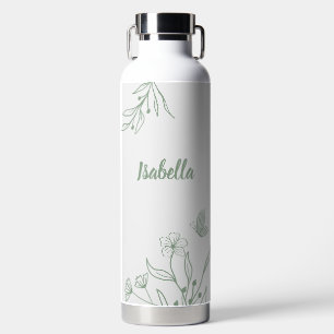 Romantic elegant sage green floral  water bottle