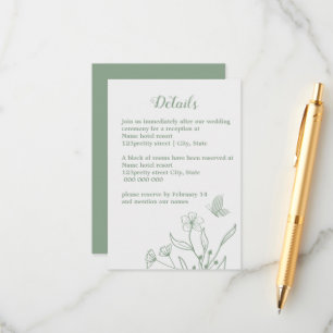 Romantic elegant sage green floral wedding enclosure card