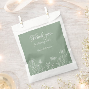 Romantic elegant sage green floral wedding favour bags