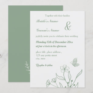 Romantic elegant sage green floral wedding invitation