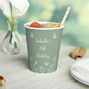 Romantic elegant sage green floral wedding paper cups