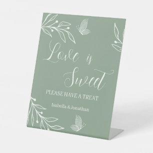 Romantic elegant sage green floral wedding pedestal sign