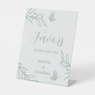 Romantic elegant sage green floral wedding pedestal sign