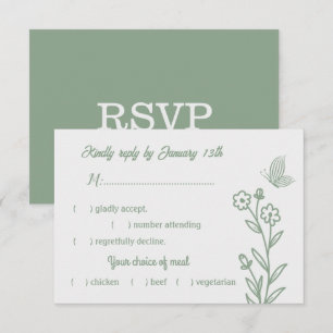 Romantic elegant sage green floral wedding RSVP card
