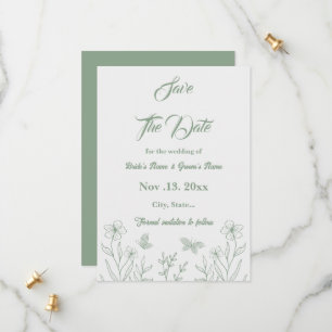 Romantic elegant sage green floral wedding save the date