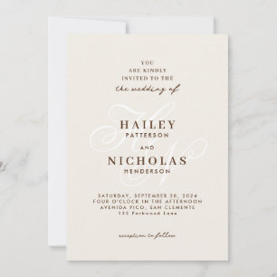 Romantic Elegant Script Monogram Champagne Wedding Invitation