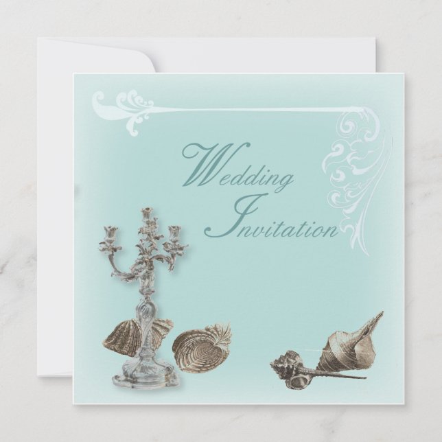 Romantic Elegant Seashell Beach Wedding Invitation (Front)