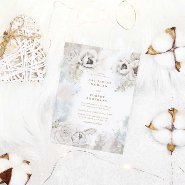 romantic elegant silver floral wedding invitation (Creator Uploaded)