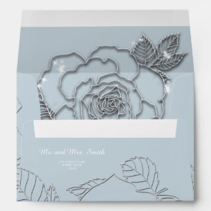Romantic elegant silver glitter flower wedding envelope