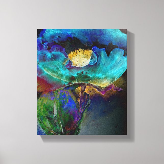 Romantic elegant teal floral watercolor painting canvas print (Front)
