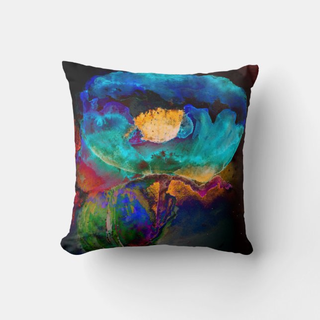 Romantic elegant teal floral watercolor painting cushion (Front)