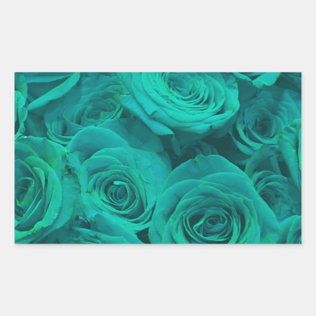 Romantic elegant teal - green  roses rectangular sticker (Front)